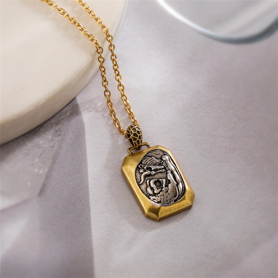 ig style simple style portrait stainless steel copper plating inlay zircon gold plated pendant necklace - CEJEW