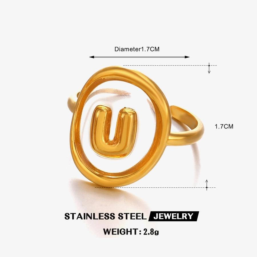 Jewelry Vintage Style Simple Style Letter 304 Stainless Steel Resin 18K Gold Plated Open Rings