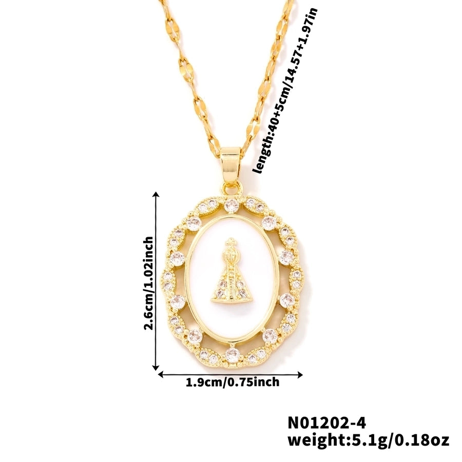 Jewelry Vintage Style Religion Artistic Round Virgin Mary 304 Stainless Steel Copper Zircon K Gold Plated Inlay Pendant Necklace