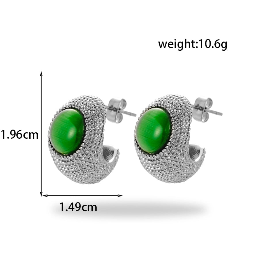 1 Pair Vintage Style French Style Simple Style C Shape Round Flower 304 Stainless Steel Zircon Ear Studs - CEJEW