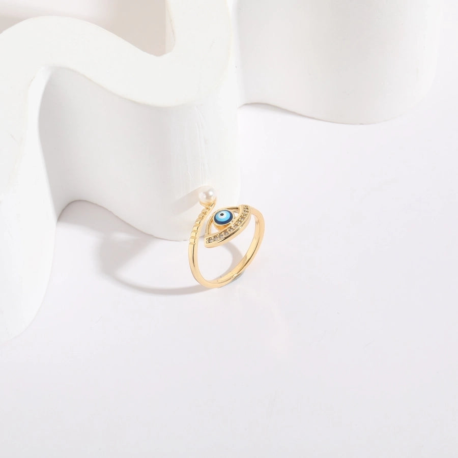 simple style devil's eye copper plating inlay zircon 14k gold plated rings