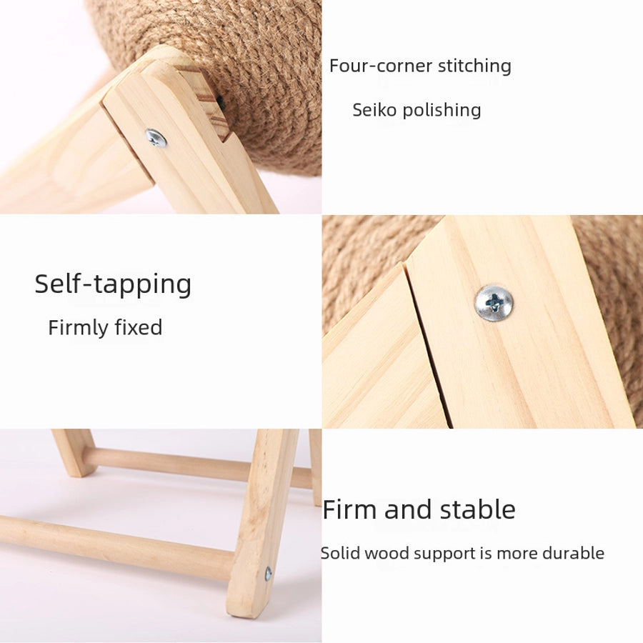 Wooden Cat Scratch Board Toy Durable Cat Scratching Post Ball Hand-wound Rope Climbing Frame Pet Supplies