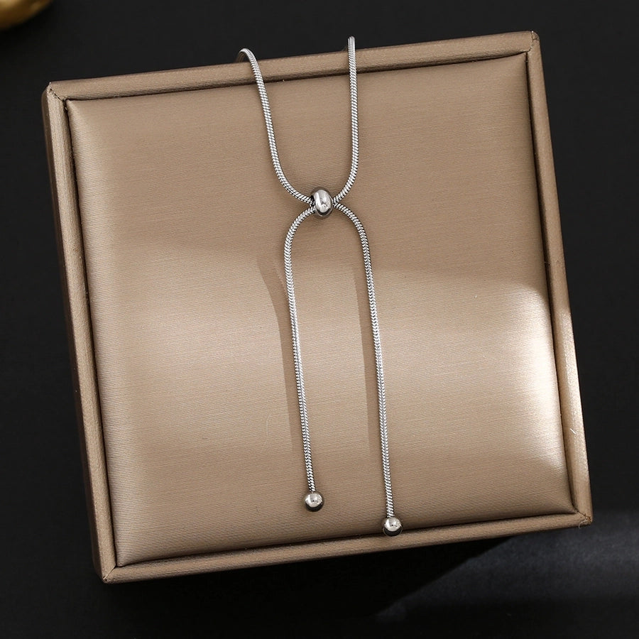 [Whole Titanium Steel] Fashion Simple Drawstring Necklace round Beads Special-Interest Design Titanium Steel Necklace - CEJEW