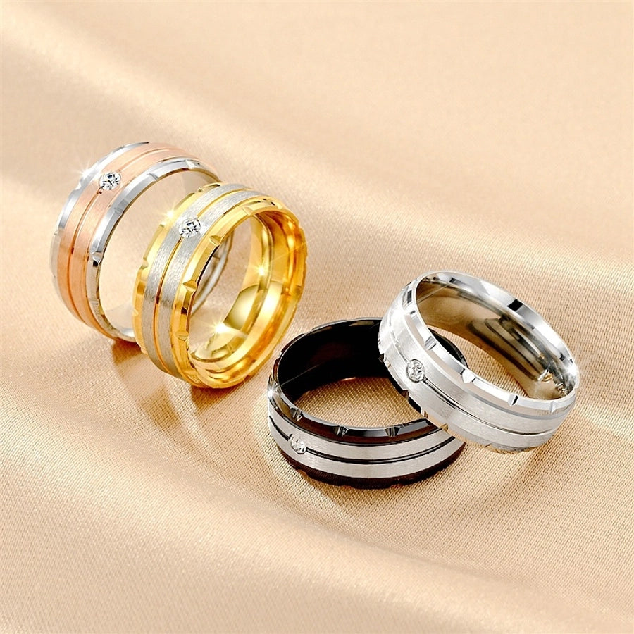 Jewelry Modern Style Simple Style Round Titanium Steel Artificial Diamond 18K Gold Plated Inlay Wide Band Ring