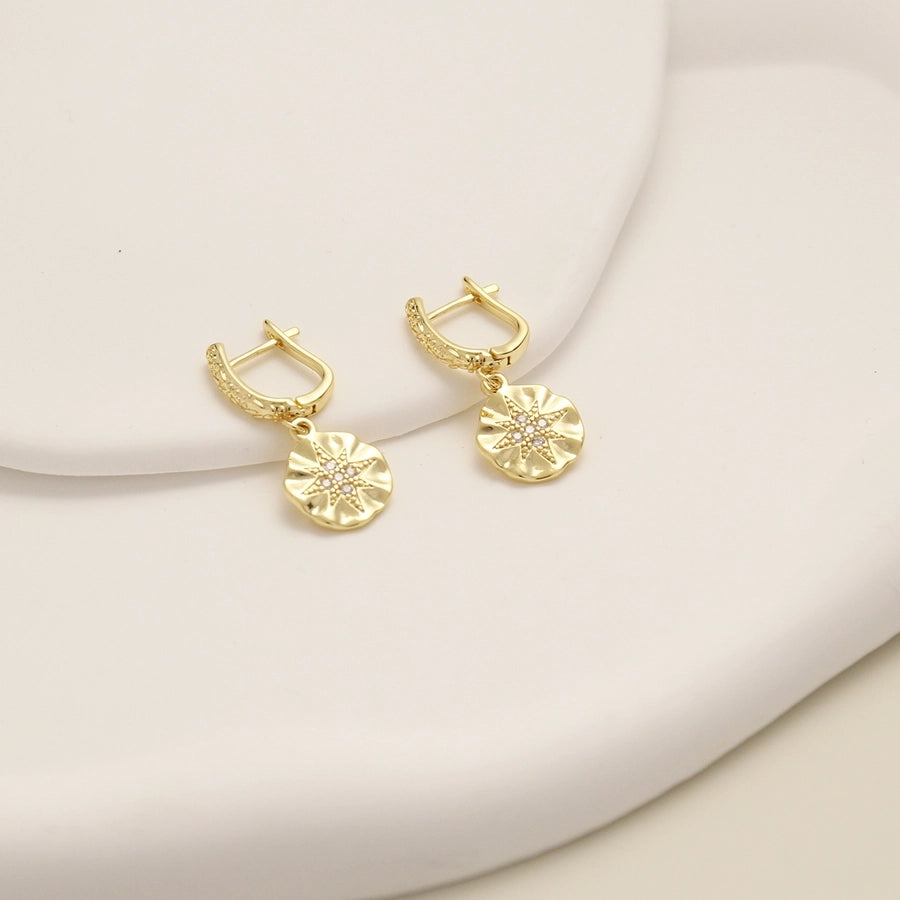 1 Pair Elegant Simple Style Star Moon Solid Color Inlay Copper Pearl Zircon 18K Gold Plated Drop Earrings Ear Studs