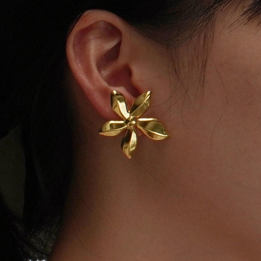 1 Pair Sweet Flower Plating 304 Stainless Steel Imitation Gold  Stainless Steel Earrings