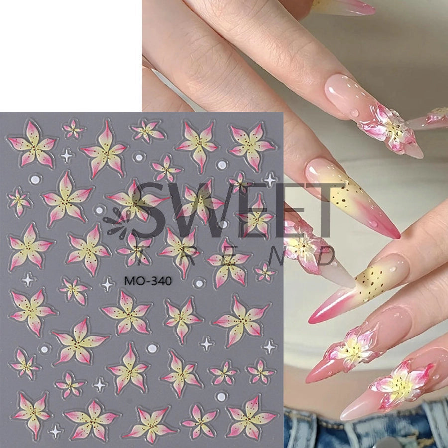 Net red hot nail art stickers  5D relief three-dimensional ice lily pink girl heart summer nail stickers