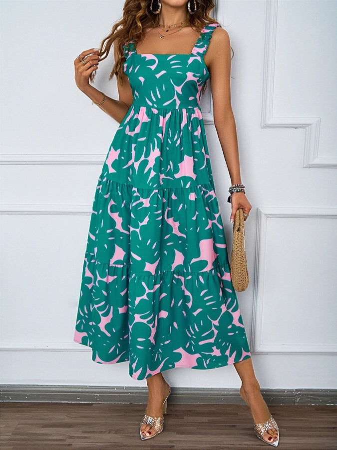 Women's Strap Dress Vacation Strap Printing Sleeveless Printing Midi Dress Holiday