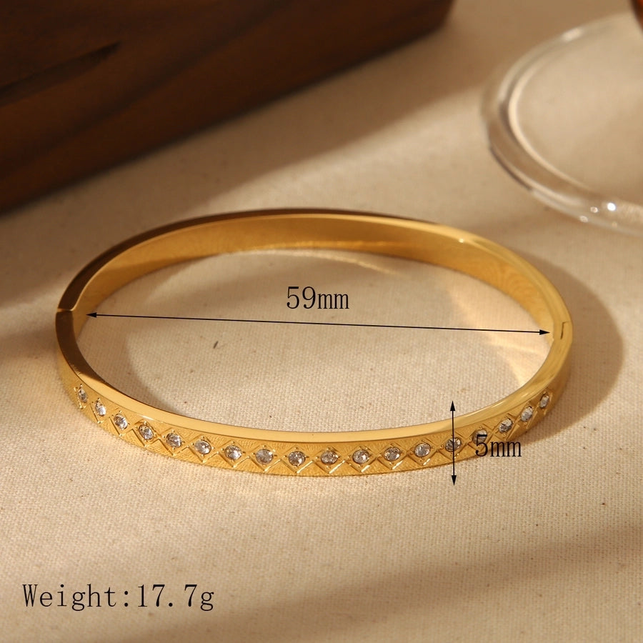 Simple Style Commute Solid Color 304 Stainless Steel Zircon Bangle In Bulk