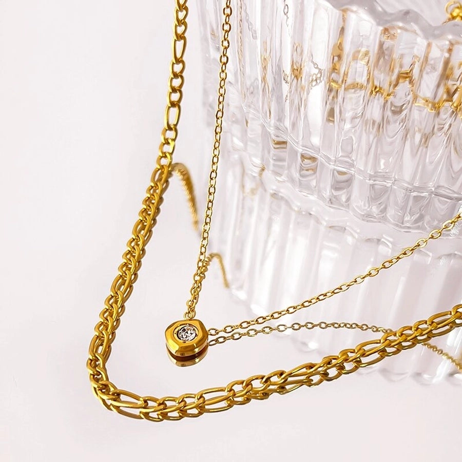 Jewelry Simple Style Commute Geometric 316L Stainless Steel  Rhinestones 18K Gold Plated Pendant Necklace