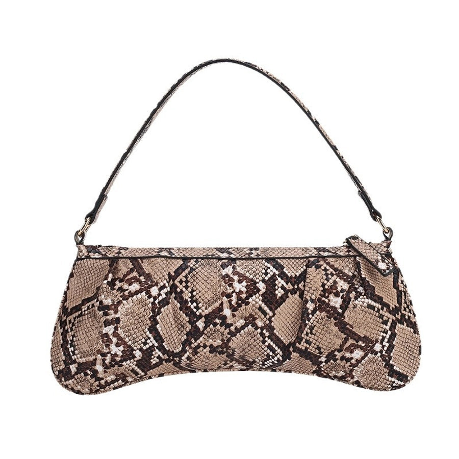 Women's Pu Leather Snakeskin Vintage Style Pillow Shape Zipper Shoulder Bag