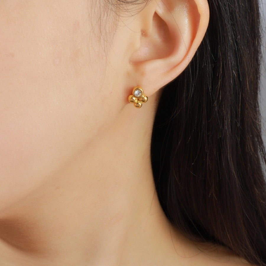 1 Pair Simple Style Geometric 304 Stainless Steel Zircon 14K Gold Plated Ear Studs