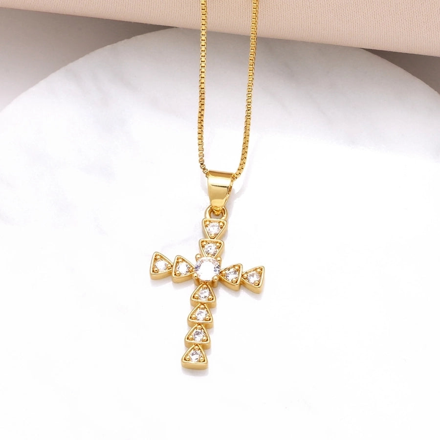 Copper 18K Gold Plated Plating Inlay Cross Zircon Pendant Necklace