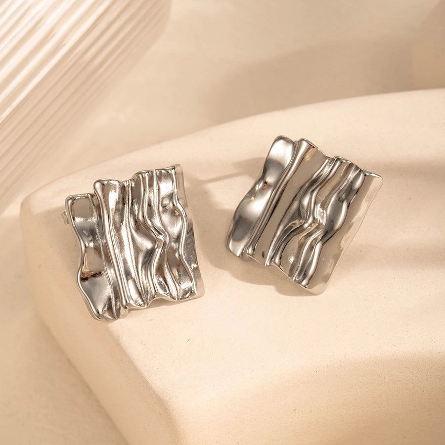 1 Pair Vintage Style French Style Simple Style Square Flower Bow Knot 304 Stainless Steel Ear Studs