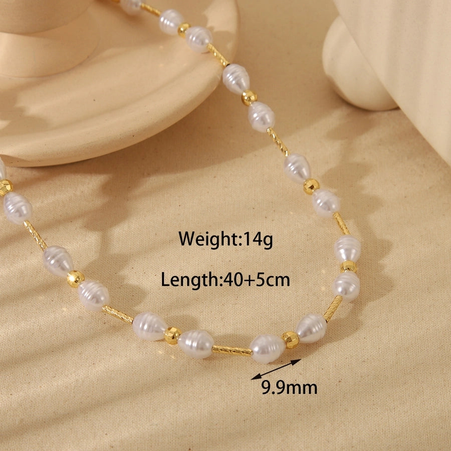 Jewelry Vintage Style Irregular Imitation Pearl Copper 18K Gold Plated Beaded Plating Necklace - CEJEW