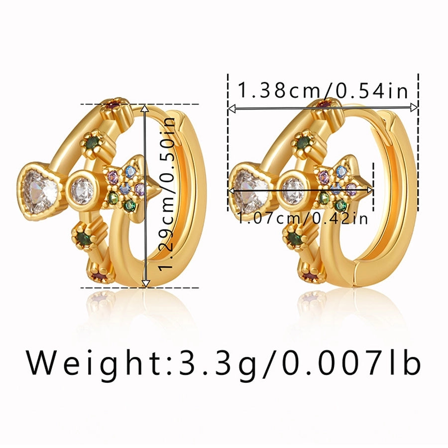 Copper 18K Gold Plated Inlay Cactus Star Heart Shape Zircon Earrings Necklace