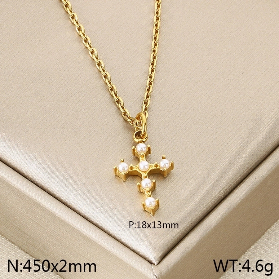 Jewelry Vintage Style Cross 304 Stainless Steel 18K Gold Plated Stainless Steel Necklaces