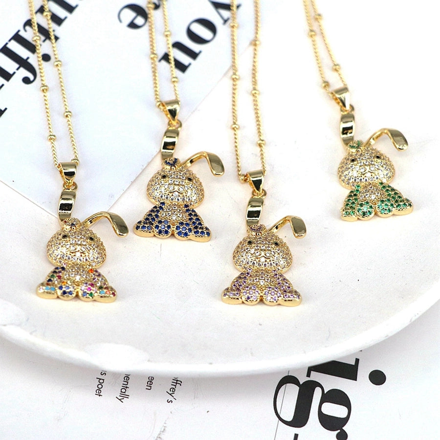 Copper Plating Inlay Rabbit Zircon Pendant Necklace