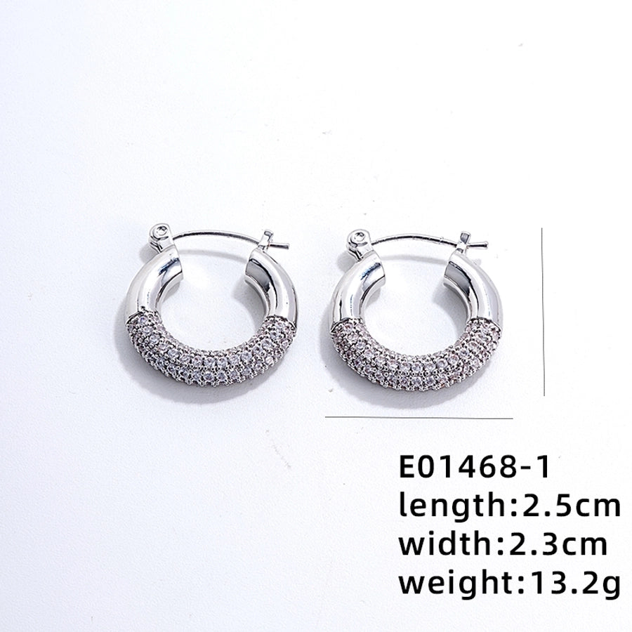 1 pair simple style round polishing plating inlay copper zircon white gold plated gold plated earrings