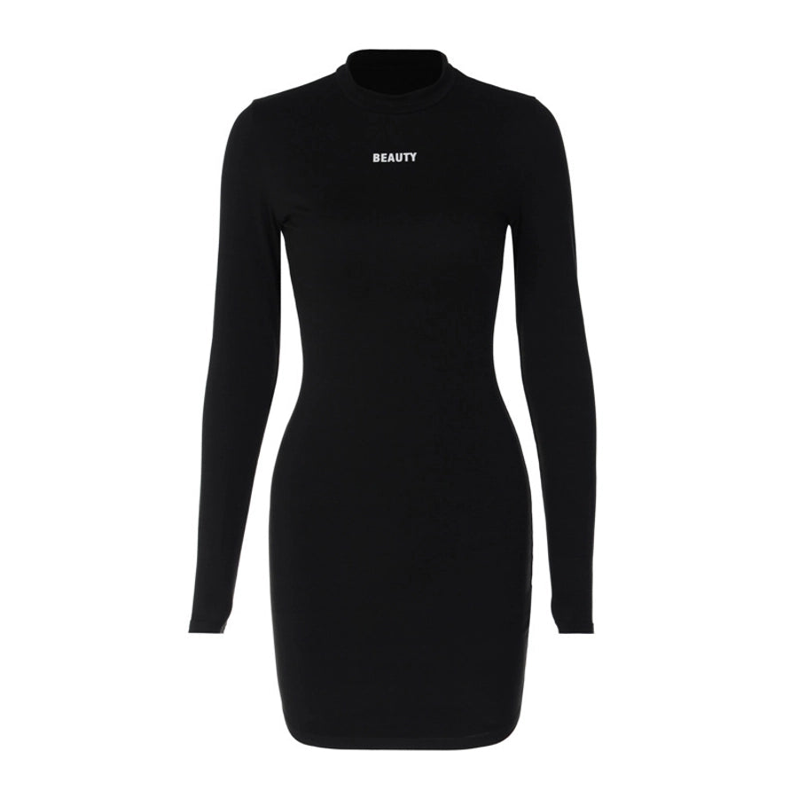 Women's Sheath Dress Streetwear High Neck Long Sleeve Solid Color Above Knee Holiday