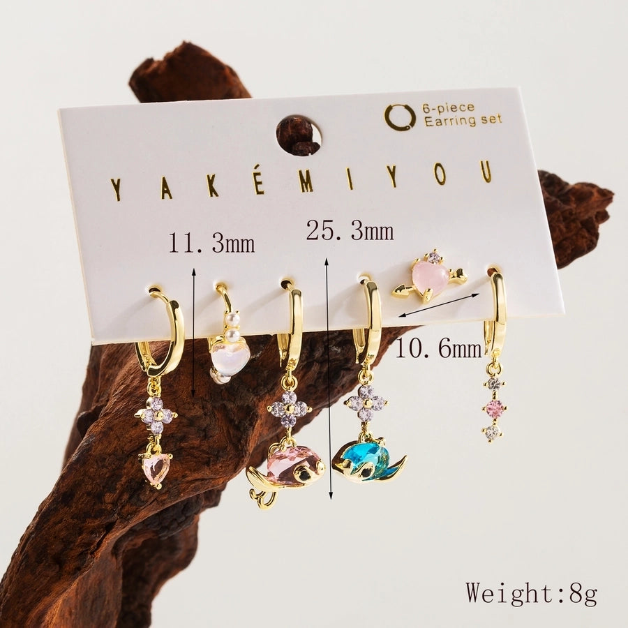 1 Set Yakemiyou Beach IG Style Flower Butterfly Fish Inlay Copper Zircon 14K Gold Plated Drop Earrings Ear Studs