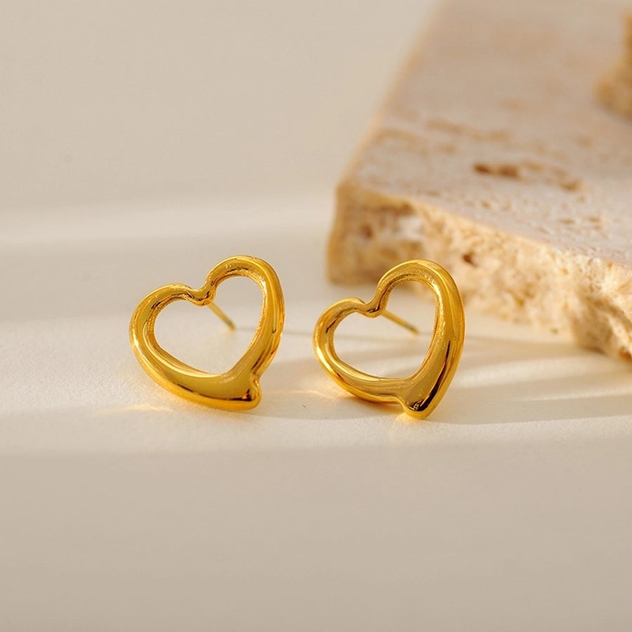 1 Pair Elegant Cute Heart Shape 304 Stainless Steel 18K Gold Plated Ear Studs