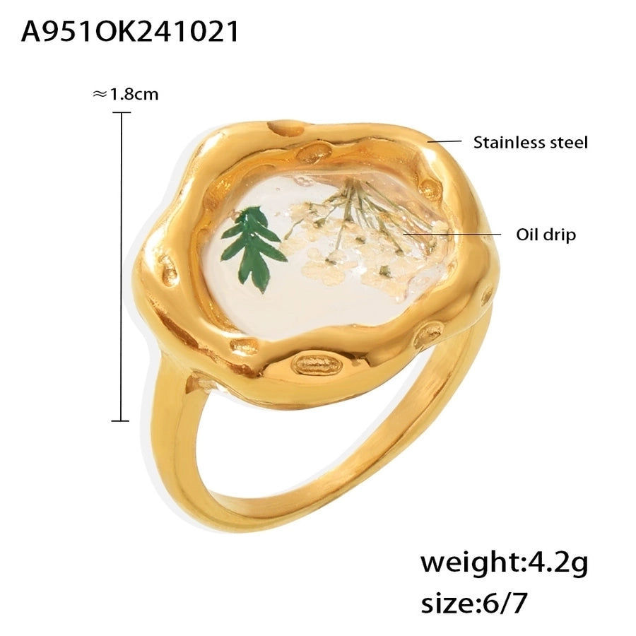 Jewelry IG Style Sweet Flower 304 Stainless Steel 18K Gold Plated Enamel Plating Rings