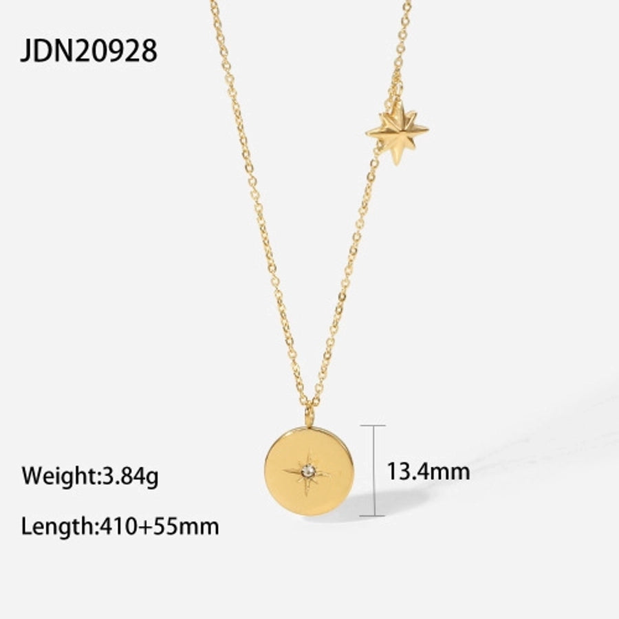 Jewelry Simple Style Classic Style Star Moon 304 Stainless Steel Plating Pendant Necklace