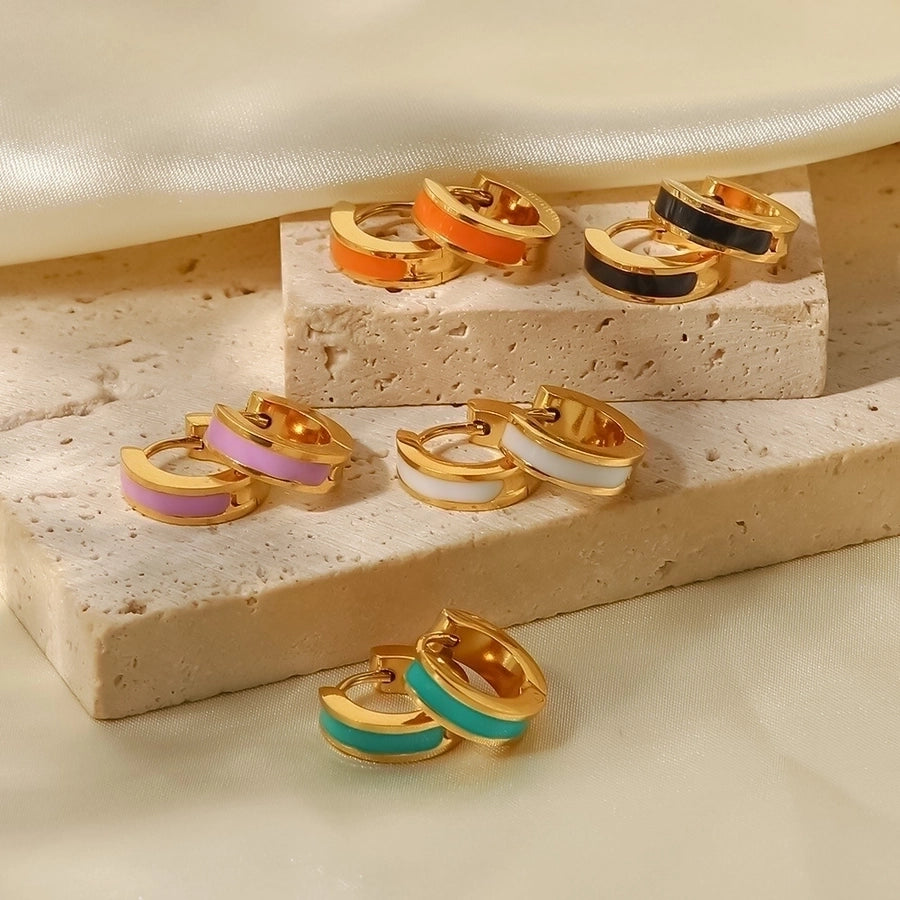 1 Pair IG Style Basic French Style Colorful Enamel Plating Inlay 304 Stainless Steel 14K Gold Plated Earrings