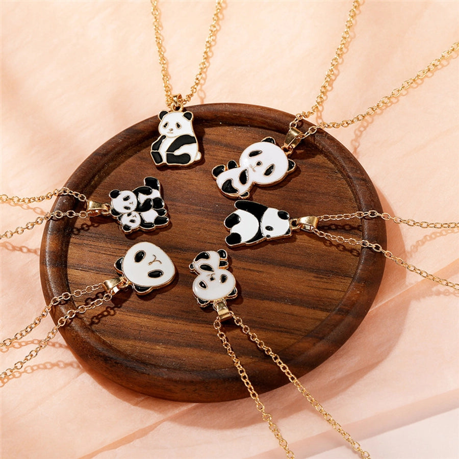 Cartoon Style Cute Panda K Gold Plated 201 Stainless Steel Zinc alloy  Pendant Necklace