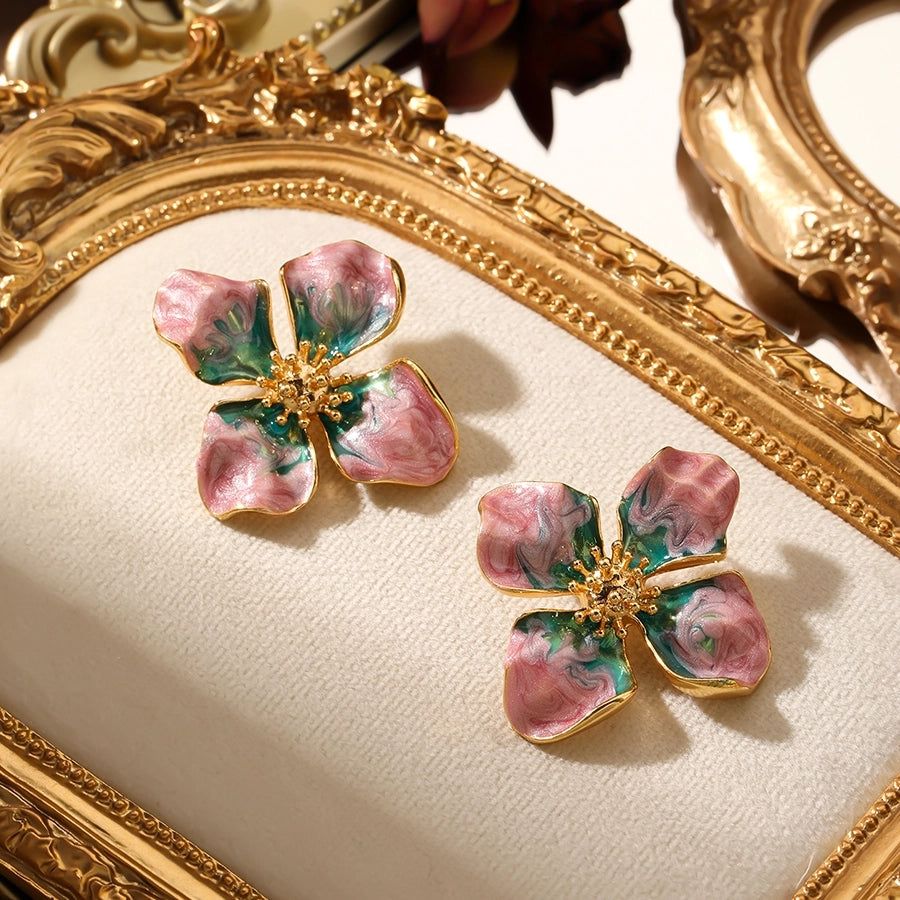 1 Pair Vacation Pastoral Flower Enamel Copper Ear Studs