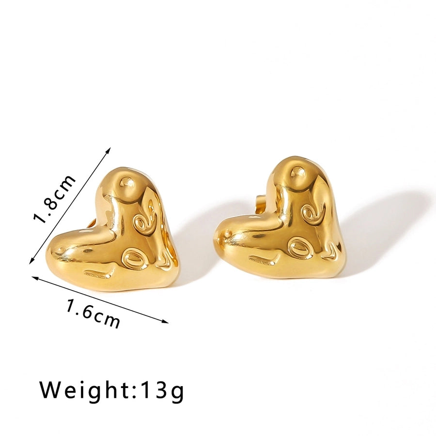 1 Pair Cute Love Heart Shape 304 Stainless Steel 18K Gold Plated Ear Studs