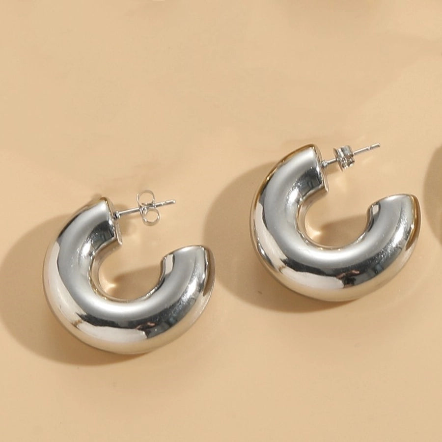 1 Pair Elegant Luxurious Classic Style C Shape Round Solid Color Plating 304 Stainless Steel Earrings