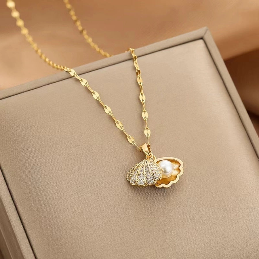 Jewelry Beach Simple Style Shell 304 Stainless Steel Acrylic 18K Gold Plated Pendant Necklace