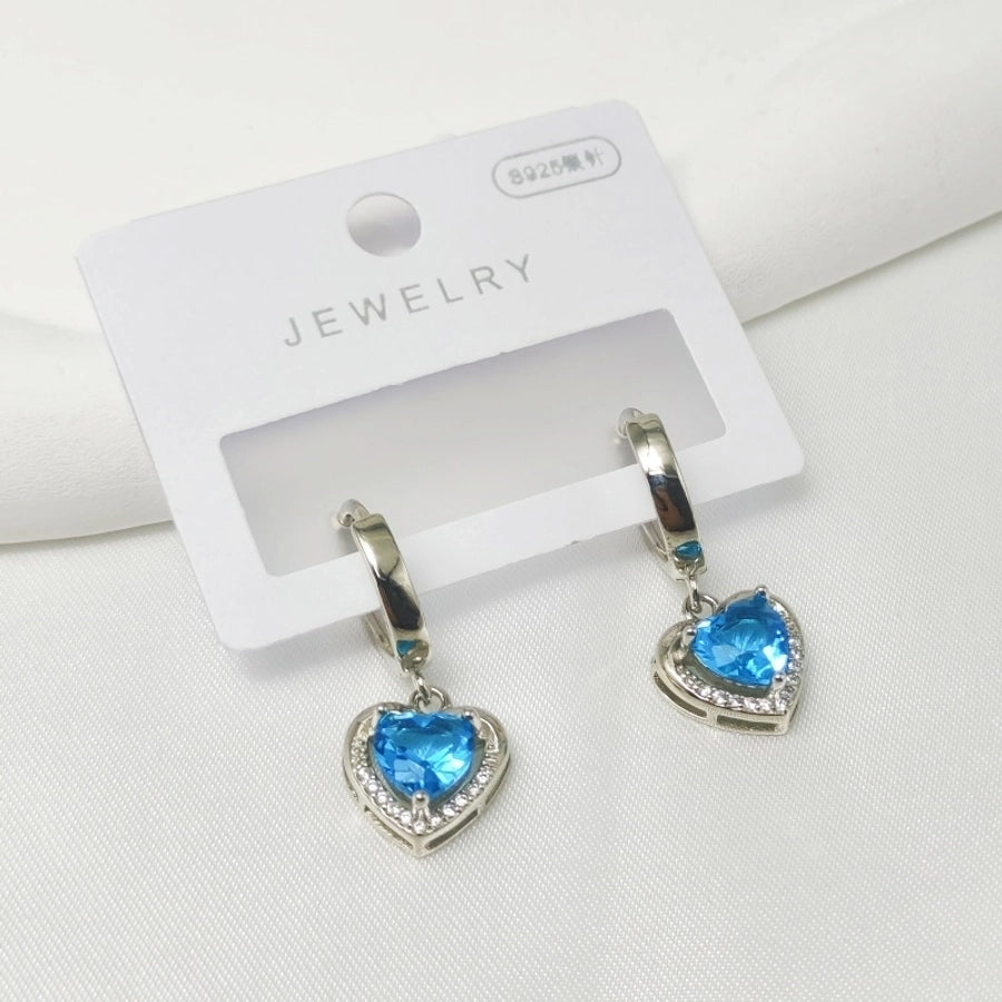 1 Pair Elegant French Style Commute Heart Shape Inlay 304 Stainless Steel Zircon Drop Earrings