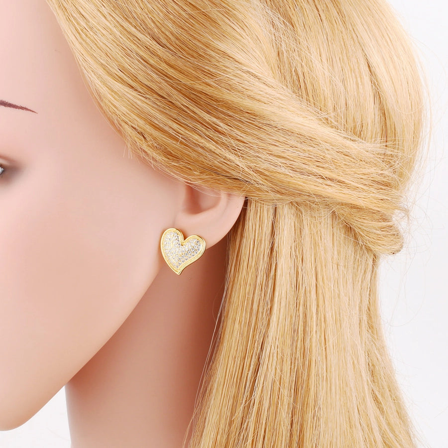 1 Pair Modern Style Simple Style Heart Shape Plating Inlay Copper Zircon Gold Plated Ear Studs