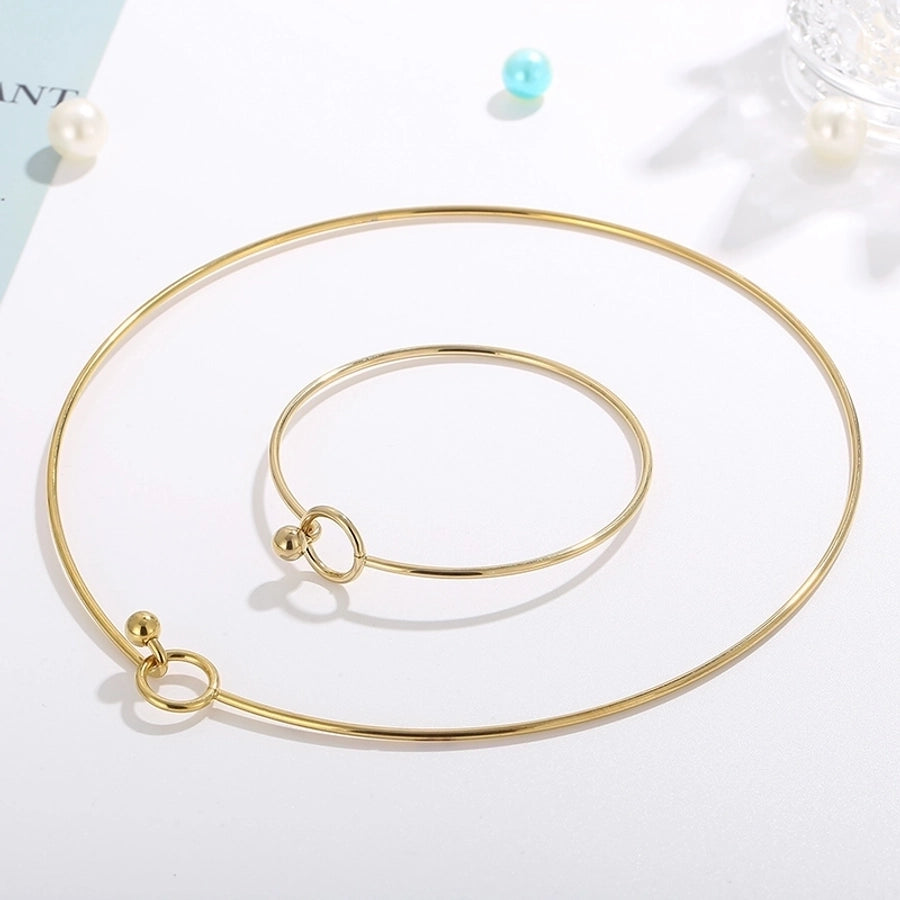 Jewelry Simple Style Circle 304 Stainless Steel 18K Gold Plated Hollow Out Bracelets Necklace