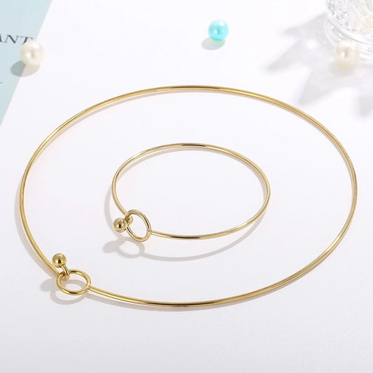 Jewelry Simple Style Circle 304 Stainless Steel 18K Gold Plated Hollow Out Bracelets Necklace