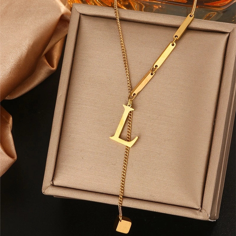 Jewelry Simple Style Artistic Letter 201 Stainless Steel 18K Gold Plated Pendant Necklace