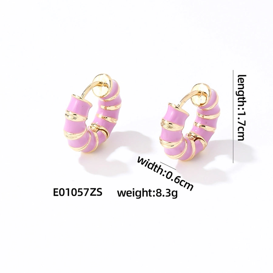 1 Pair IG Style Simple Style Multicolor Stripe Enamel Plating Copper Hoop Earrings