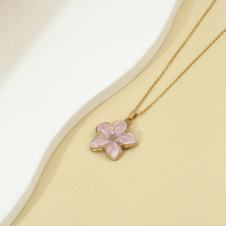 Elegant Sweet Flower K Gold Plated 304 Stainless Steel Alloy  Pendant Necklace