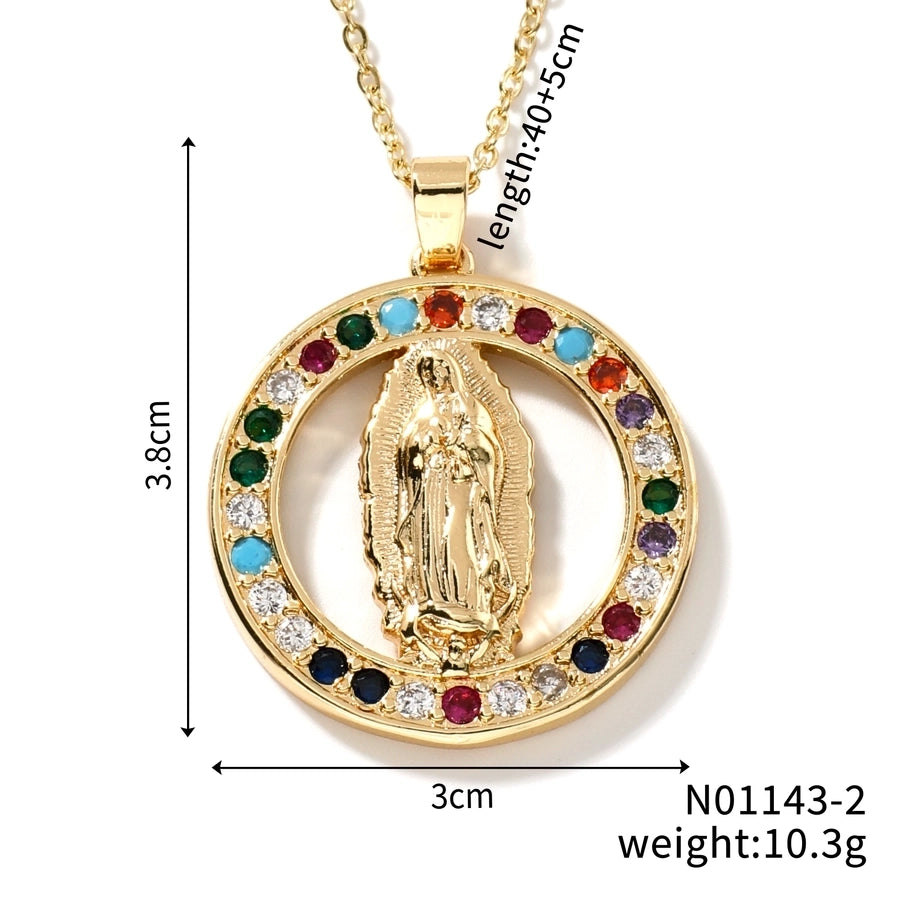 Jewelry Vintage Style Virgin Mary Oval Heart Shape 304 Stainless Steel Copper Zircon K Gold Plated Inlay Pendant Necklace