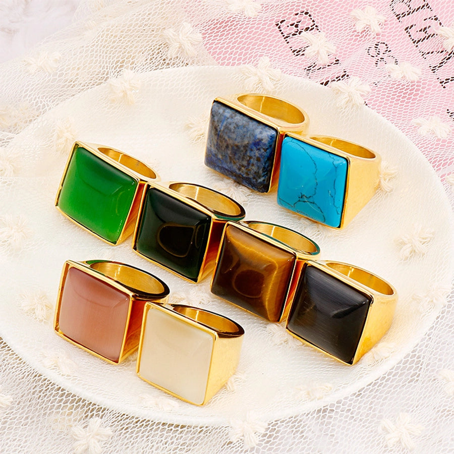 Jewelry Vintage Style Geometric Square Stainless Steel 18K Gold Plated Plating Rings