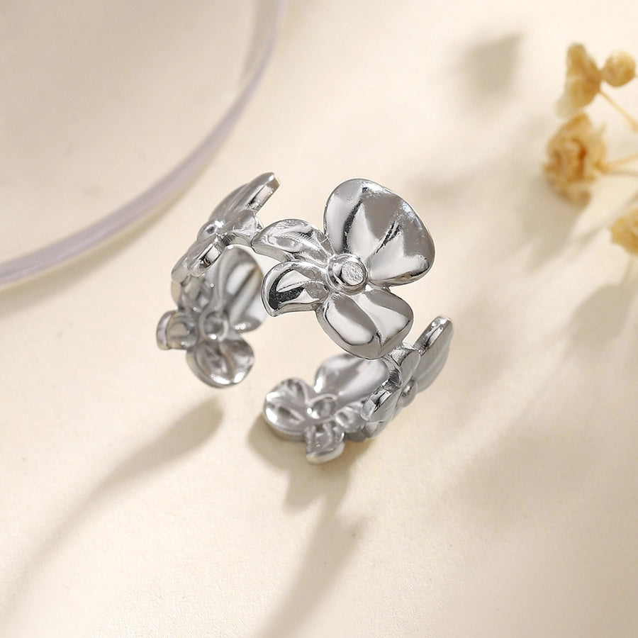 Jewelry Retro French Style Simple Style Heart Shape Flower Bow Knot Titanium Steel Open Rings