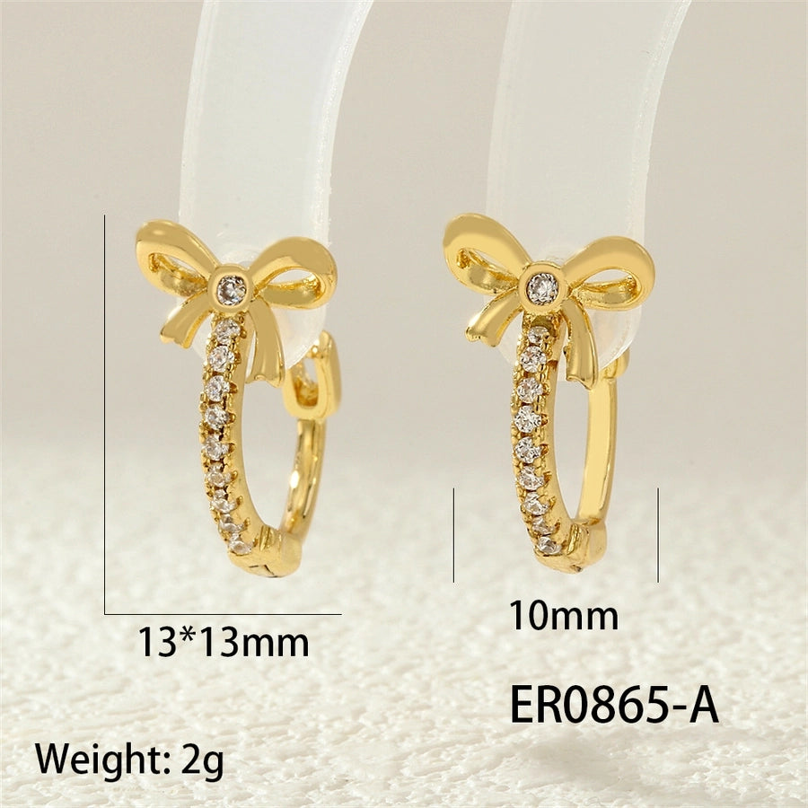 1 Pair IG Style Simple Style Commute Flower Butterfly Inlay Copper Zircon 18K Gold Plated Earrings