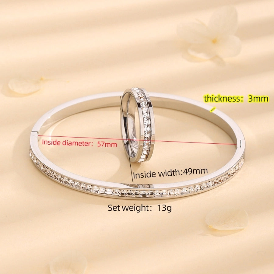 Jewelry Elegant Solid Color Titanium Steel Rhinestones 18K Gold Plated Plating Inlay Rings Bracelets