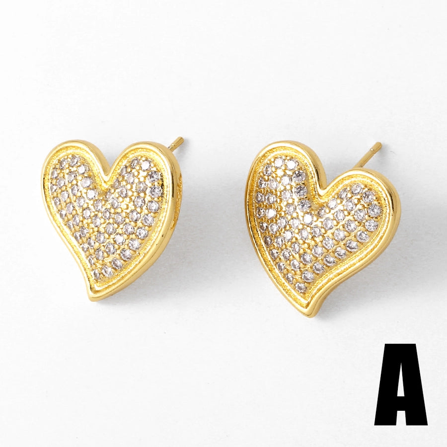 1 Pair Modern Style Simple Style Heart Shape Plating Inlay Copper Zircon Gold Plated Ear Studs