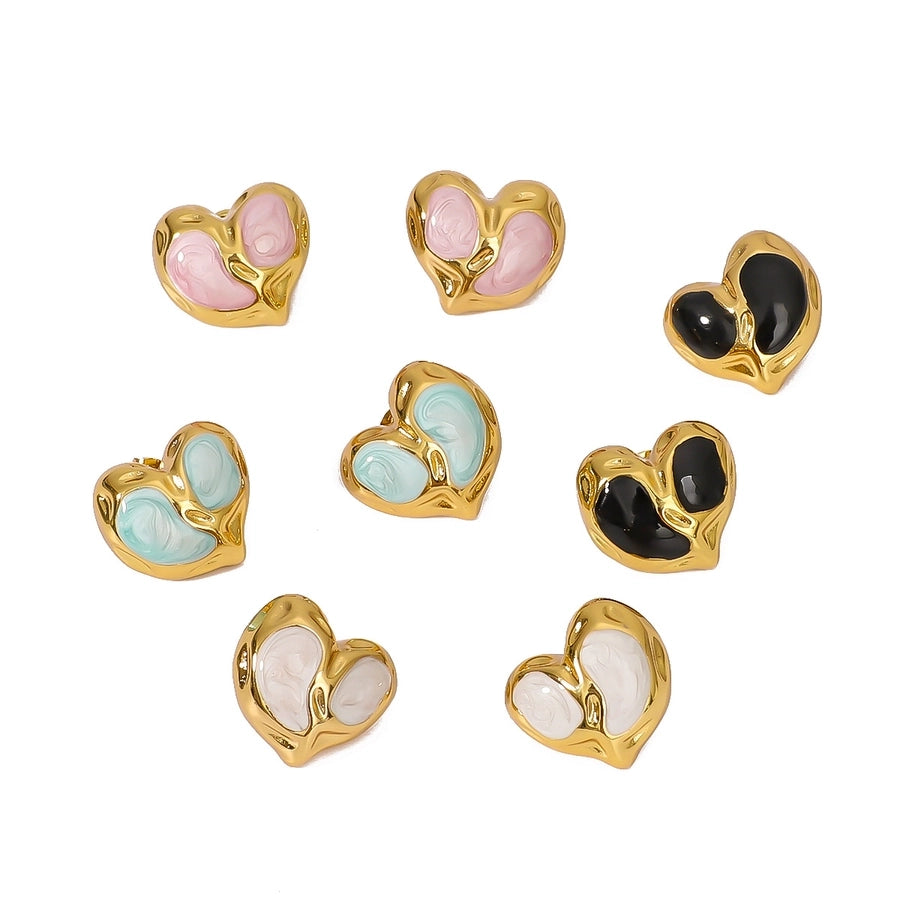 1 Pair IG Style Basic Classic Style Geometric Heart Shape Enamel Plating 304 Stainless Steel 18K Gold Plated Ear Studs