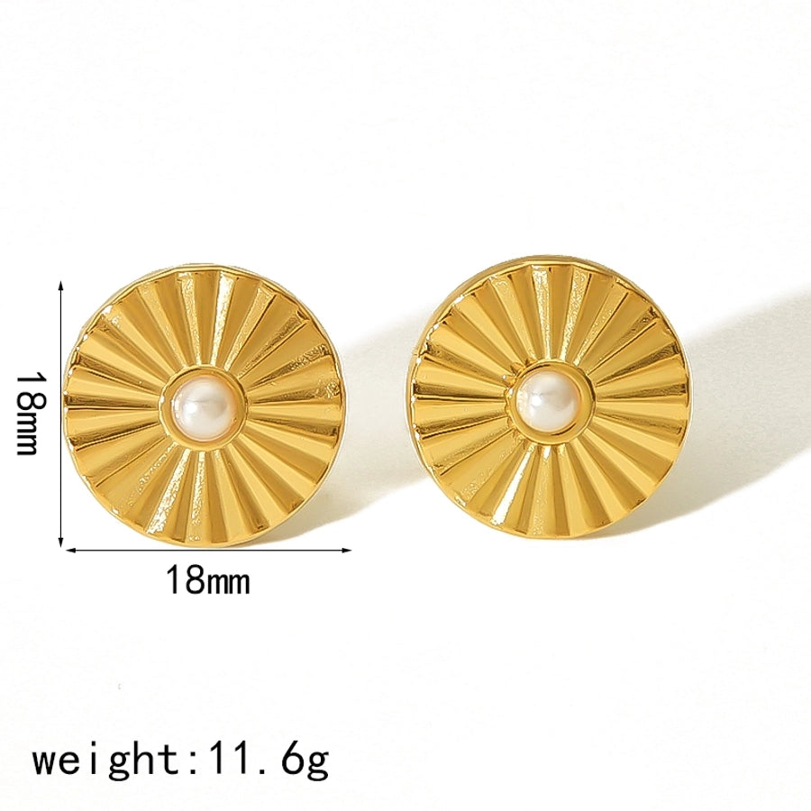 1 Pair IG Style French Style Geometric Polishing Plating Inlay 304 Stainless Steel Natural Stone 18K Gold Plated Ear Studs