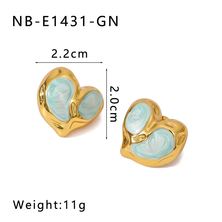 1 Pair IG Style Basic Classic Style Geometric Heart Shape Enamel Plating 304 Stainless Steel 18K Gold Plated Ear Studs